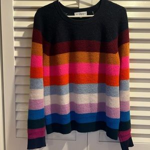 WHITE + WARREN 100% Cashmere Waffle Knit Bright Stripe Sweater - Size L
